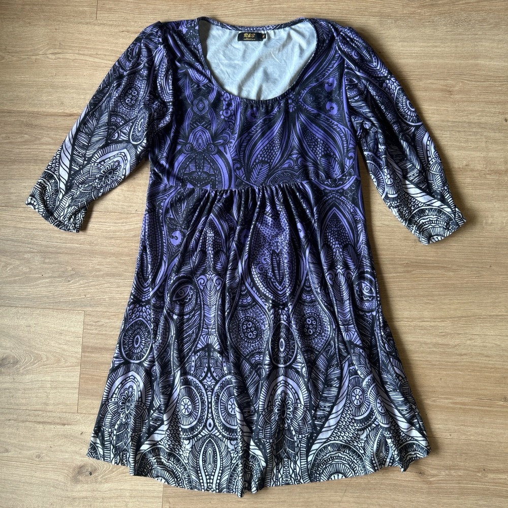 R&B Collection Purple Paisley Mandala Empire Waist Dress